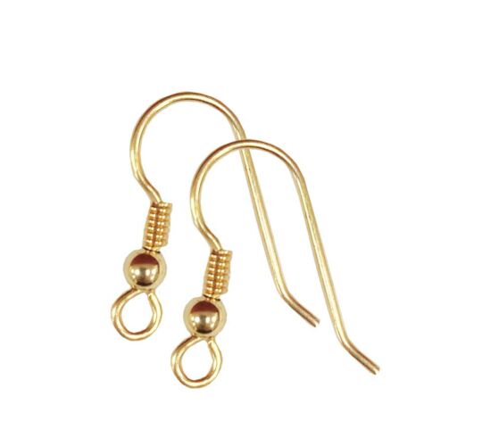 9CT YELLOW GOLD EAR WIRE FISH HOOK AND BEAD