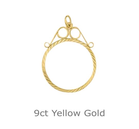 9ct Yellow Half sovereign Diamond Cut Scroll Pendant Mount
