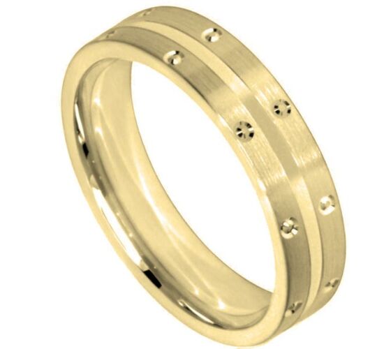 Wedding Ring Diamond CUT 14 SHALLOW TRAMLINE CENTRE DIA/CUT CIRCLED EDGE MATT FINISH