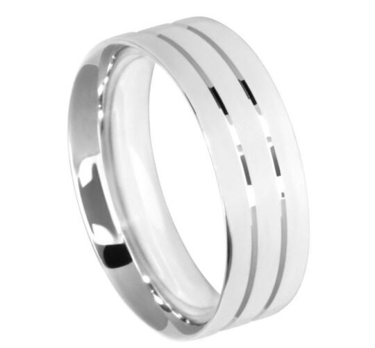 Wedding Ring Diamond CUT 16:2 X SHALLOW TRAMLINES OFF SET FROM CENTRE POLISH FINISH