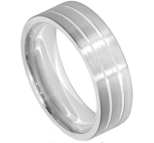 Wedding Ring Diamond CUT 17: 2 X SHALLOW TRAMLINES OFF SET FROM CENTRE MATT FINISH