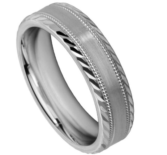 Wedding Ring Diamond CUT 60 OFF SET MILLGRAIN EDGE WITH ANGLED DIAMOND CUT MATT FINISH