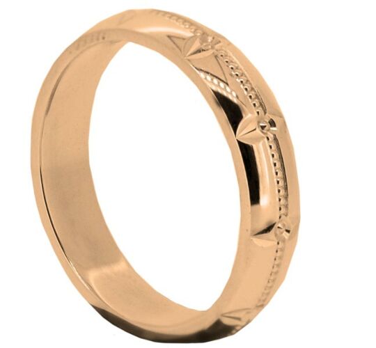 Wedding Ring Diamond CUT 61 CENTRE MILLGRAIN WITH CIRCLE ANGLED D/C PATTERN POLISH