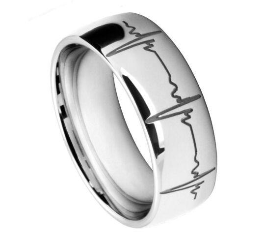 Wedding Ring with Heart beat print Laser Engraving