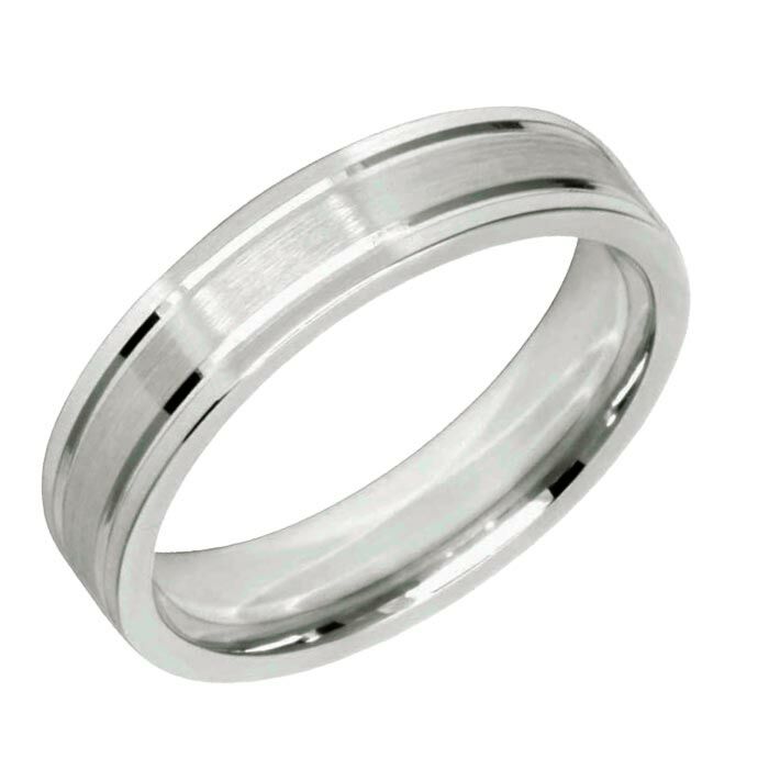 Diamond Cut Wedding Ring Cut 2 Shallow Stepped Edge, V Groove & Matt Finish 