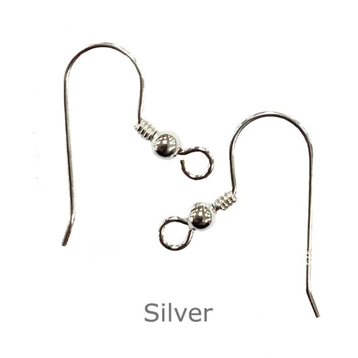 SILVER EARRING FISH HOOK WIRE WITH 3.00MM BEAD AND SPRING