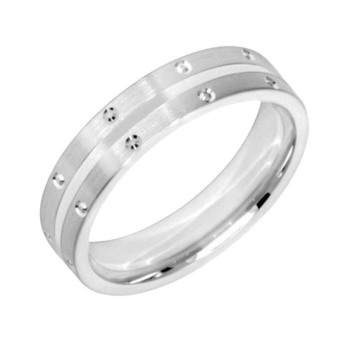 Wedding Ring Diamond CUT 14 Shallow centre Tramline, Circled Edge & Matt finish