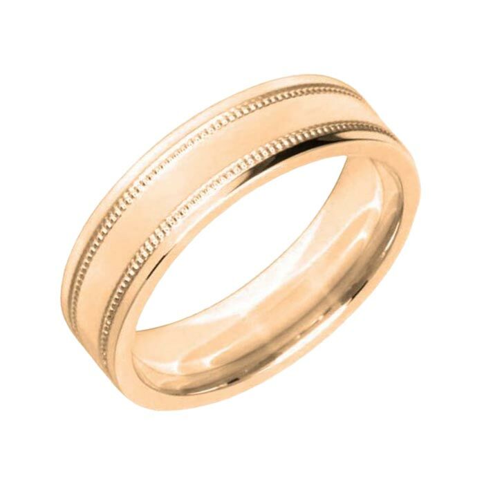 Diamond Cut Wedding Ring CUT 5 Patterned off set Milgrain lines & Polish finish