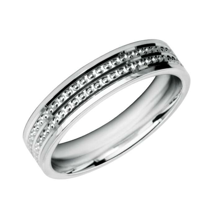 Wedding Ring Diamond Cut 63 central V grooved 3 lines with Circle pattern & Polish finish