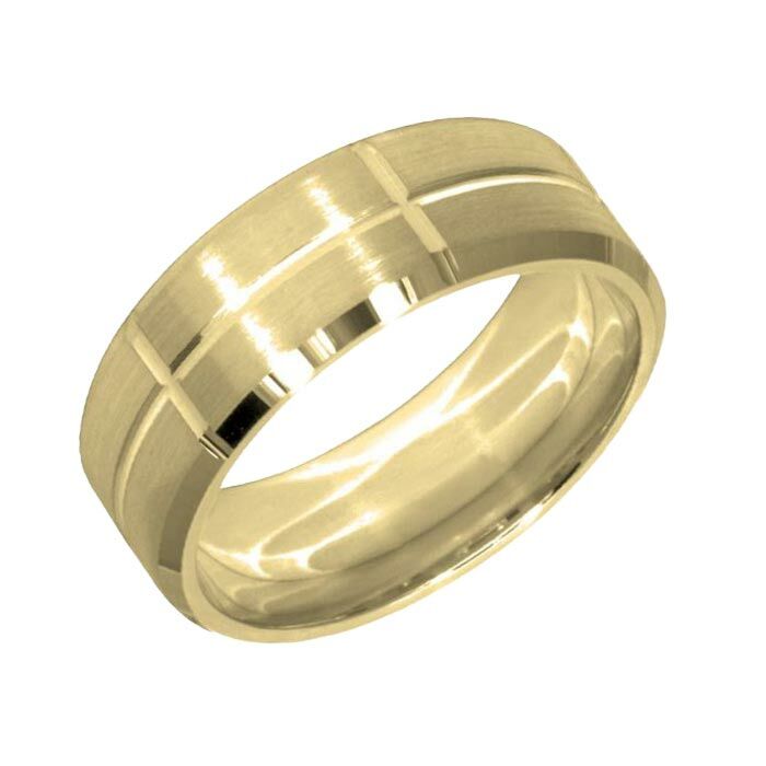 Wedding Ring Diamond CUT 20 Centre and Horizontal U Grooved lines & Matt Finish