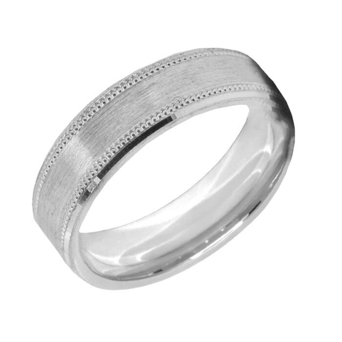 Wedding Ring Diamond CUT 29 Off set Beaded Edge & Matt finish