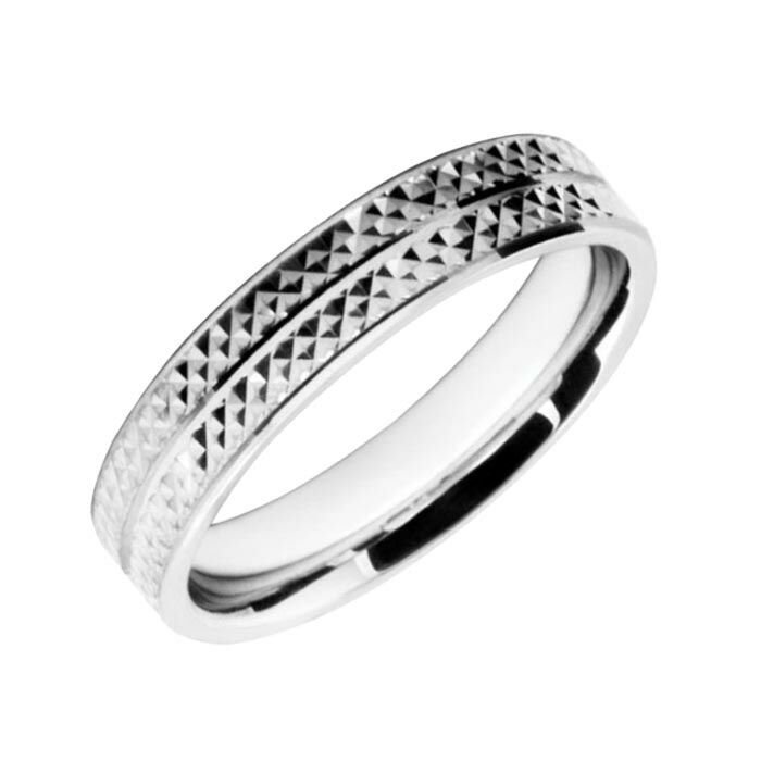 Wedding Ring Diamond Cut 49 Centre line with Chequer Board pattern & Polish finish