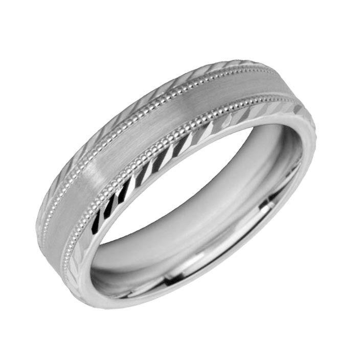 Wedding Ring Diamond CUT 60 OFF SET MILLGRAIN EDGE WITH ANGLED DIAMOND CUT MATT FINISH