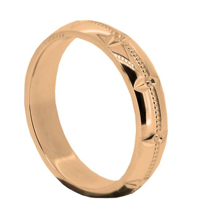 Wedding Ring Diamond CUT 61 CENTRE MILLGRAIN WITH CIRCLE ANGLED D/C PATTERN POLISH