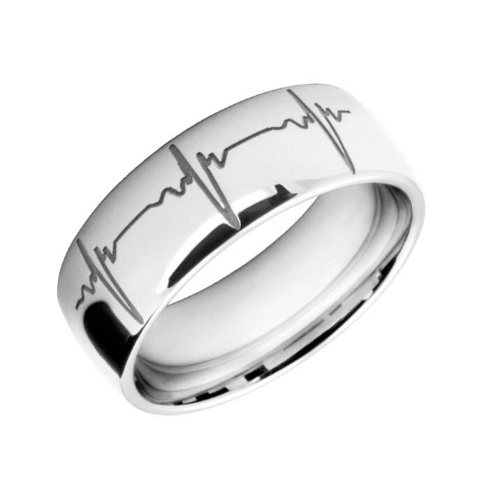 Wedding Ring with Heart beat print Laser Engraving