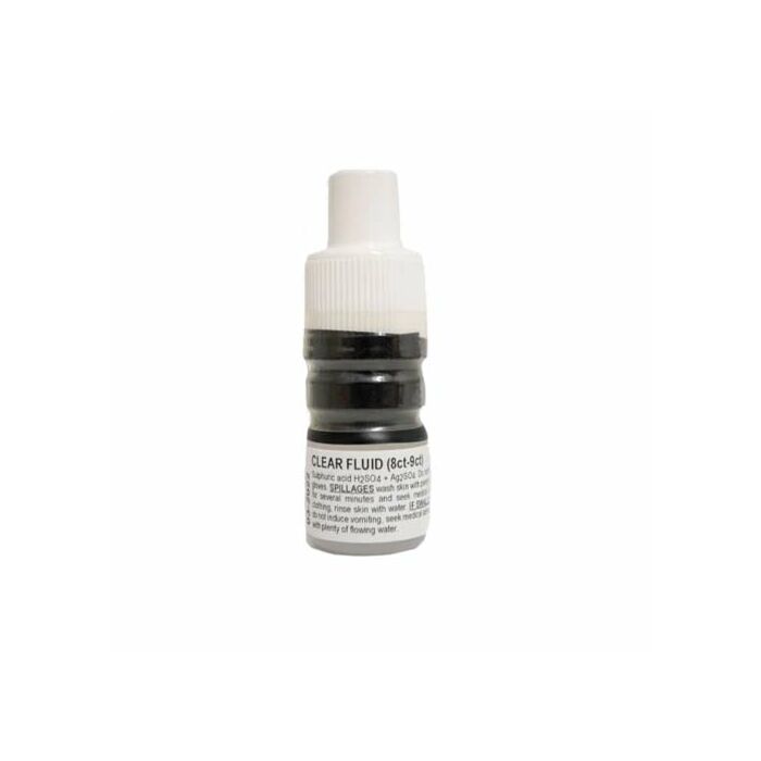 Clear fluid: Refill acid bottles for 8ct- 9ct gold testing.