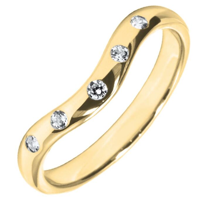 Wedding Ring with diamonds - 2.5mm Curved Shaped precious metal ring, 0.10ct diamond stones