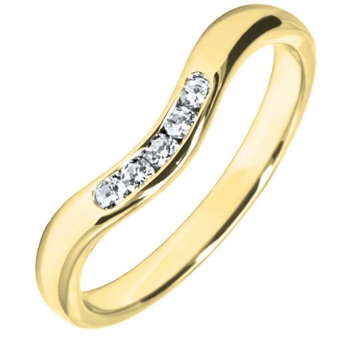 Wedding Ring with diamonds - 2.7mm Curved shaped precious metal ring, 0.13ct diamond stones