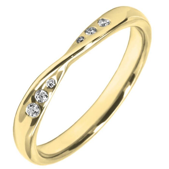 Wedding Ring with 0.06ct Diamond - Rubover set Twist Shaped gold ring  | W281