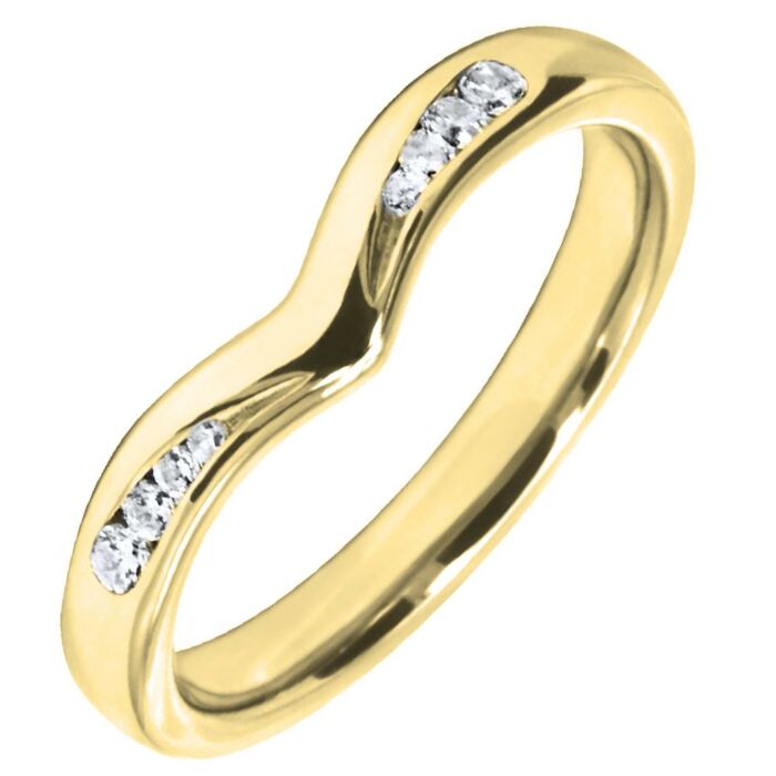 Wedding Ring with diamond - 2.75mm Shaped precious metal ring, 0.12ct diamond stones