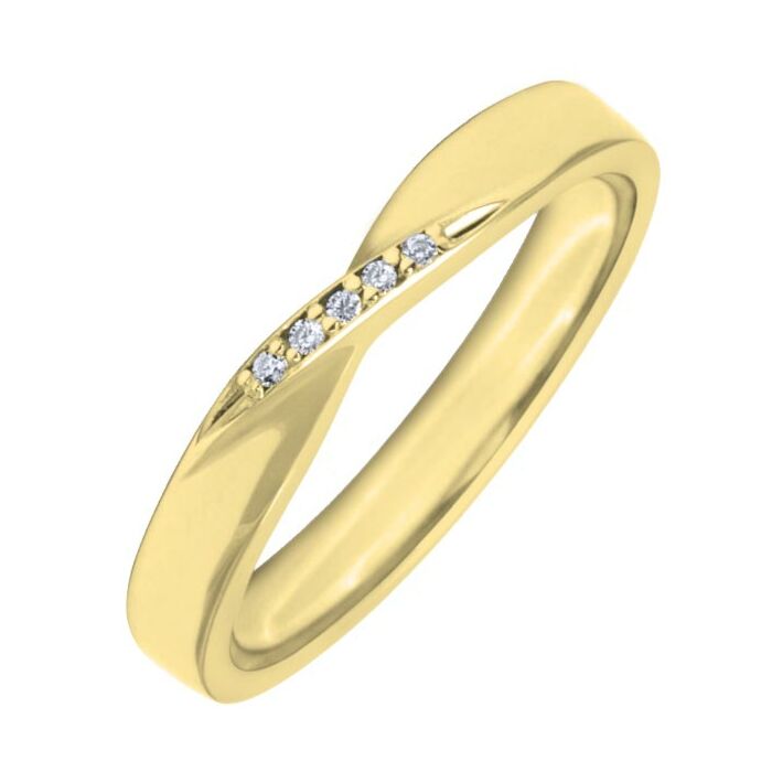 Wedding Ring with Diamonds - 3.5mm shaped precious metal ring, 0.025ct 5 diamond stones
