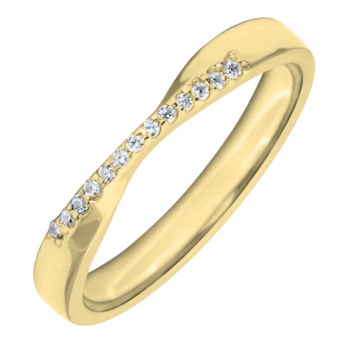 Wedding Ring with Diamonds - 3mm shaped precious metal ring, 0.065ct 13 Diamond stones