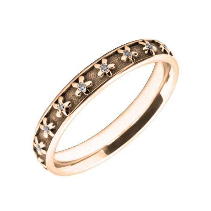 3mm Court wedding Band W7000 - Wedding Rings with Diamonds flower pattern laser engraved