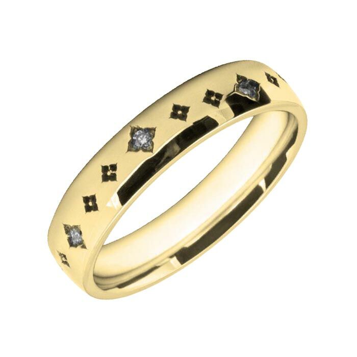 4mm Court wedding Band W7002 - Wedding Rings with Diamonds flower pattern laser engraved