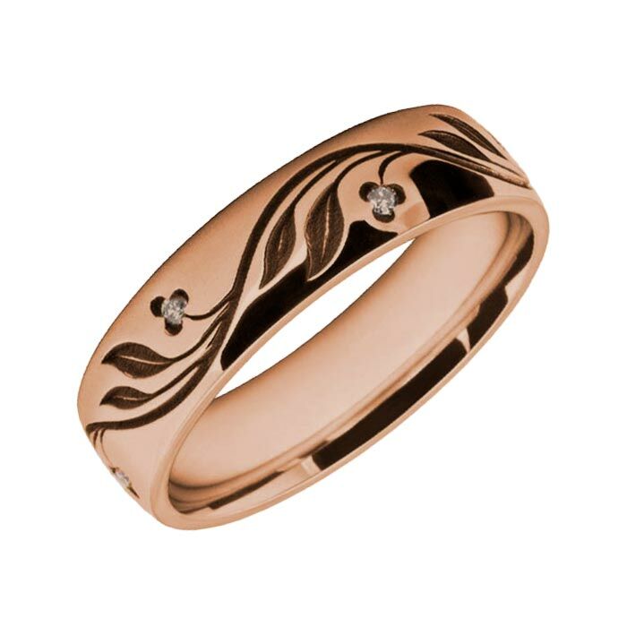 5mm Court wedding Band W7006 - Wedding Rings with Diamonds flower pattern laser engraved