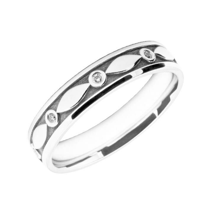 4mm Court wedding Band W7008 - Wedding Rings with Diamonds women pattern laser engraved