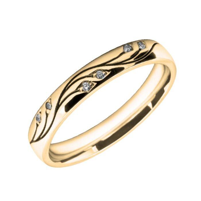 3mm Court wedding Band W7011 - Wedding Rings with Diamonds flower pattern laser engraved