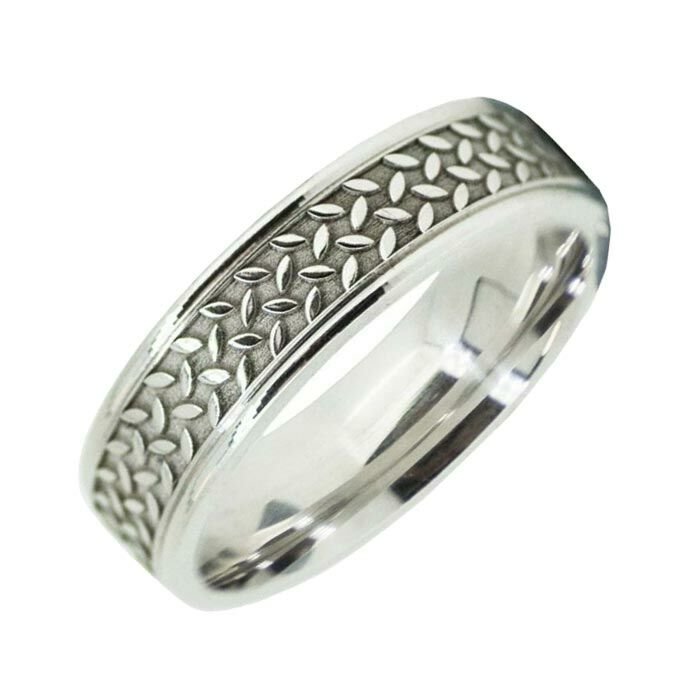 6mm Flat wedding band W7503 - Wedding rings Men style pattern laser engraved 
