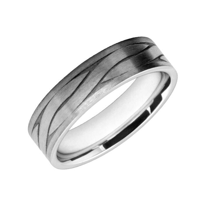 6mm Flat wedding band W7518 - Wedding rings Men style pattern laser engraved