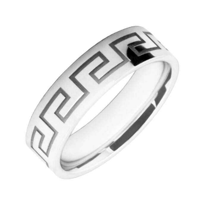 6mm Flat wedding band W7519 - Wedding rings Men style pattern laser engraved