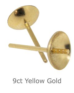 9ct yellow gold Earring Post with Cup and Peg 4mm