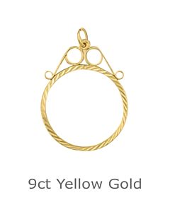 9ct Yellow Gold Pendant Mount Full Sovereign Diamond Cut Scroll