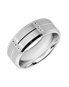 Flat wedding band CUT 58 Centre line, V grooved cuts, Circle diamond cut details & Matt finish