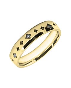 4mm Court wedding Band W7002 - Wedding Rings with Diamonds flower pattern laser engraved
