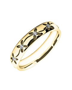 4mm Court wedding Band W7007 - Wedding Rings with Diamonds flower pattern laser engraved