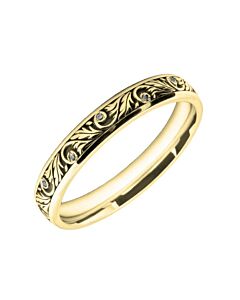 3mm Court wedding Band W7009 - Wedding Rings with Diamonds flower pattern laser engraved