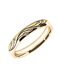 3mm Court wedding Band W7011 - Wedding Rings with Diamonds flower pattern laser engraved