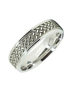 6mm Flat wedding band W7503 - Wedding rings Men style pattern laser engraved 